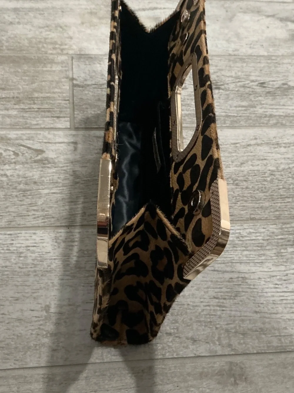 Leopard Print Handheld Clutch Bag - Brown/Black